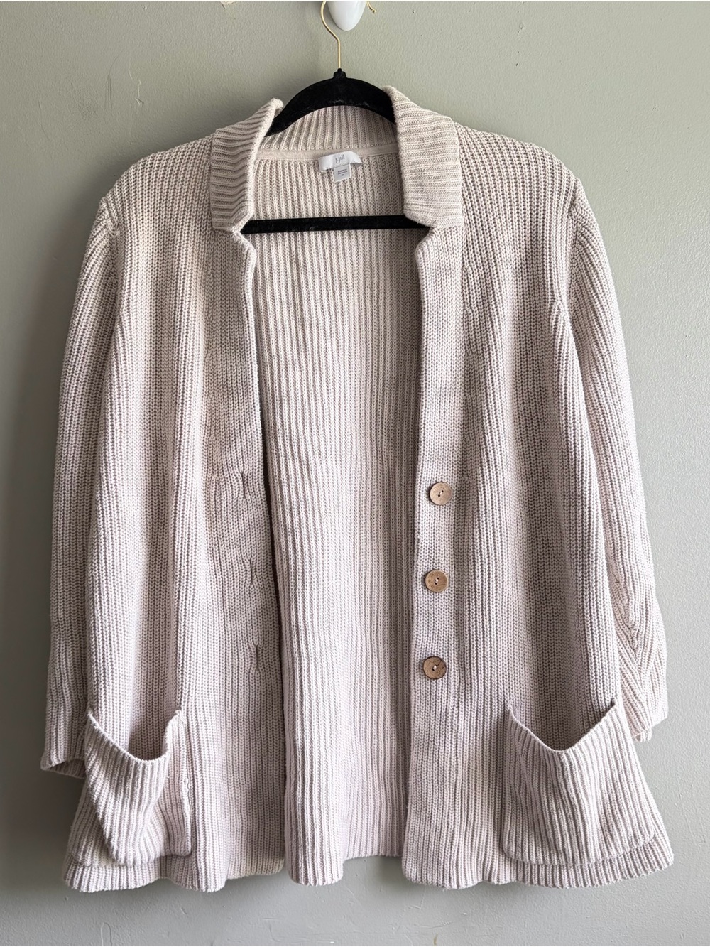 J. Jill Button Front Cable Knit Cardigan Sweater Cream - Medium